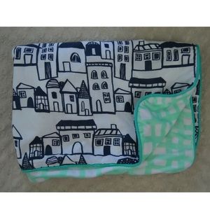 Oh Joy House Baby Blanket Navy Blue White Mint Green Home City Scape Grid Square